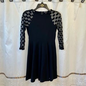 Express Black Skater Dress sheer sleeves XS